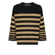 Sort Cashmere Sweater med Stribet Mønster