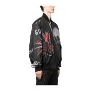 Sort Printet Bomber med Skull Prints