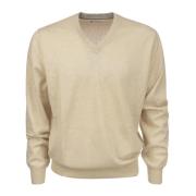 Beige Cashmere V-Hals Sweater