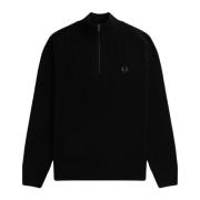 Sort Ribstrikket Halv-Zip Sweater