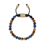 Men's Beaded Bracelet with Dumortierite, Brown Tiger Eye and Gold