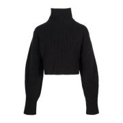 Sort Ribbet Merinoulds Pullover