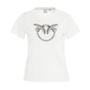 Ribbet Crew Neck T-shirt med Strass Applikation