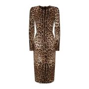 Brun Leopard Print Midi Kjole