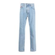 Straight-Leg Jeans med Striber og Fadede Bogstaver