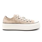 Beige Canvas Platform Sneakers