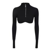 Sort Ribstrikket Half-Zip Top