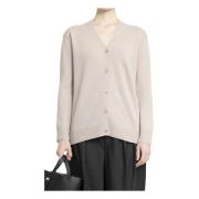 Beige V-Hals Cashmere Cardigan