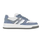 Hvid læder og denim sneakers