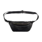 Stilfuld Læder Bumbag Sort Gunmetal