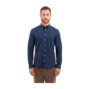 Marineblå Slim Fit Non-Iron Stretch-bomuldsskjorte med Button-Down Kra...