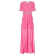 Lyserød Chiffon Plisseret Maxi Kjole