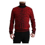 Rød Leopard Print Turtleneck Sweater