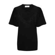 Sort blomsterblonde T-shirt med mesh-panel