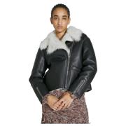 Shearling-Collar Læder Bikerjakke