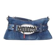 Denim Skuldertaske Blå Studded Clutch