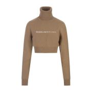 Brun Crop Turtleneck Sweater med Slogan