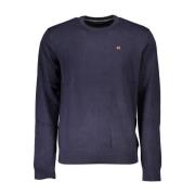 Blå Broderet Crew Neck Sweater