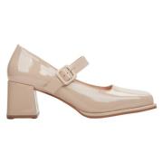 Beige Patent Læder Mary Jane Pumps