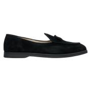 Sorte Velour Loafers med Frynser