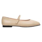 Kvinders Beige Læder Ballet Flats med Spænde ER00114682