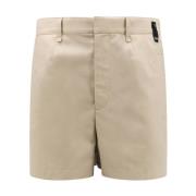 Beige Uld Shorts med knaplukning