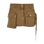 Beige Denim Cargo Mini Nederdel