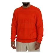 Orange Strikket Crew Neck Sweater