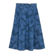 Blomstret Denim Midi Nederdel