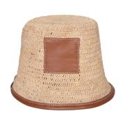 Brun Raffia Hat med Lærdetalje