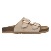 Beige Velour Slide Sandaler med Tykke Stropper