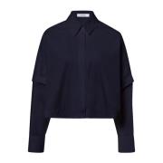 Konvertibel Ærme Navy Blue Bluse