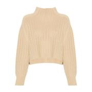 Beige Uld-Kashmir Sweater Tricot Strik