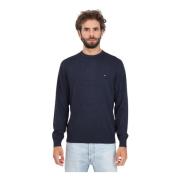 Blå Crew-Neck Sweater med Flag Broderi