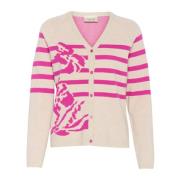 Strik Cardigan Ancient Scroll Fuchsia Stripe