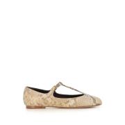 Beige Python Print Ballerina Flats