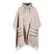 Uld Resort Poncho med Frynser