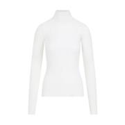 Hvid Ribbet Turtle-Neck Top