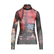 Sort Mesh Printet Top AW24