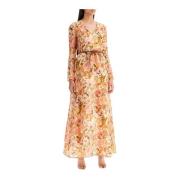 Blomstret Linned Dyb Maxi Kjole