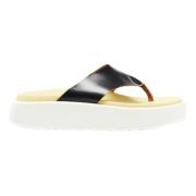 Sort Læder Platform Thong Sandaler