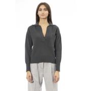 V-hals sweater med frontlomme