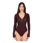 Burgundy Net Stitch Bodysuit