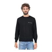 Sort Crewneck Sweater med Logo Broderi