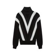 Sort Chevron Uld Turtleneck