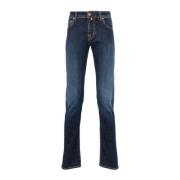 Indigo Slim Jeans med Broderet Logo