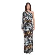 Tiger Print One-Shoulder Maxi Kjole