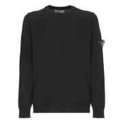 Sort Crewneck Sweater med Logo Patch