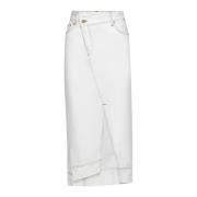 Asymmetrisk Midi Nederdel i Off-White Denim