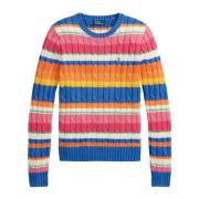 Farverig Stribe Kabel Crewneck Sweater